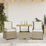 VidaXL Set mobilier de grădină cu perne, 3 piese, bej, poliratan