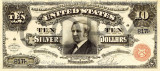 10 dolari 1886 Reproducere Bancnota USD , Dimensiune reala 1:1