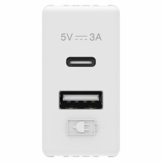 Priza USB tip A+C 1M 5V 3A Gewiss System alb GW20363