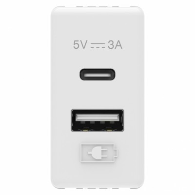 Priza USB tip A+C 1M 5V 3A Gewiss System alb GW20363 foto