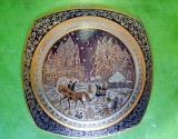 F988-Aplica veche-Peisaj cu Calaret in noapte de Iarna luandu- si La Revedere.