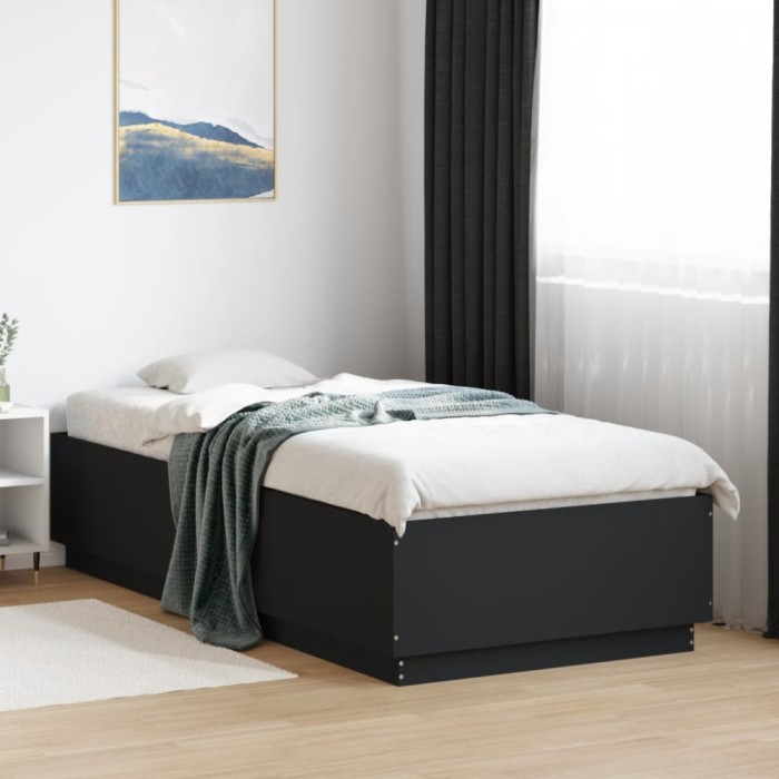 Cadru de pat, negru, 90x200 cm, lemn prelucrat