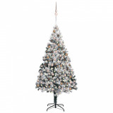 Brad Crăciun artificial LED-uri&amp;globuri&amp;zăpadă, verde, 300 cm