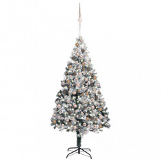Brad Crăciun artificial LED-uri&globuri&zăpadă, verde, 300 cm