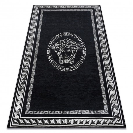 ANDRE 2031 covor lavabil Cadru medusa greacă anti-alunecare - negru si alb, 160x220 cm