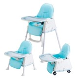 Scaun Masa Bebe Multifunctional 2in1 cu Husa si Tavita, Inaltime Reglabila, Roz/Albastru