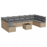 Cumpara ieftin Set canapele de gradina cu perne, 11 piese, bej, poliratan
