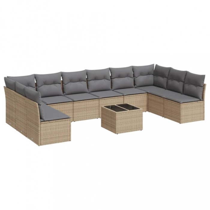 Set canapele de gradina cu perne, 11 piese, bej, poliratan