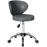 HOMCOM Taburet cu roți, taburet de masaj din PU cu &icirc;nălțime reglabilă 73-88 cm și spătar, pivotant 360&deg;, gri | Aosom Romania