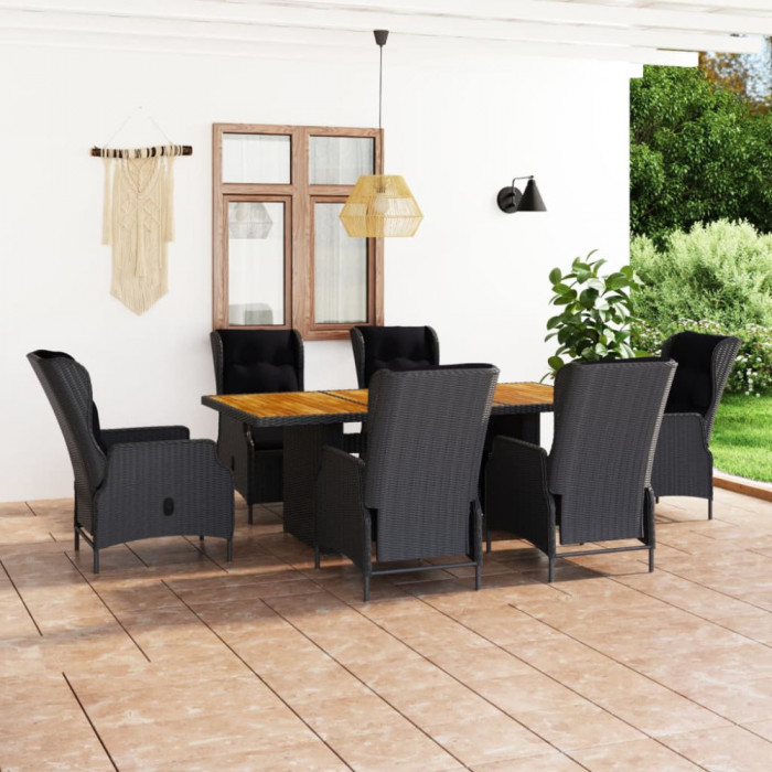 Set mobilier exterior cu perne, 7 piese, gri &icirc;nchis, poliratan GartenMobel Dekor