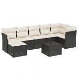 Cumpara ieftin Set mobilier de gradina cu perne, 8 piese, negru, poliratan