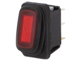 Rocker SPST ON-OFF 16A/250VAC roşu IP65 cu lampa neon