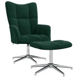 Cumpara ieftin Scaun de relaxare cu taburet, verde inchis, catifea