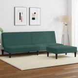 Gossi canapea extensibila cu taburet, 2 locuri, verde inchis, catifea