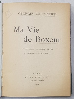 GEORGES CARPENTIER - MA VIE DE BOXEUR, 1921 foto