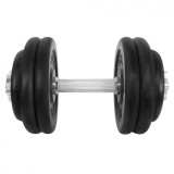 Gantera 27 kg, set 6 discuri, argintiu/negru, din otel, sigurantele incluse in set, 35x22x22 cm, DHS