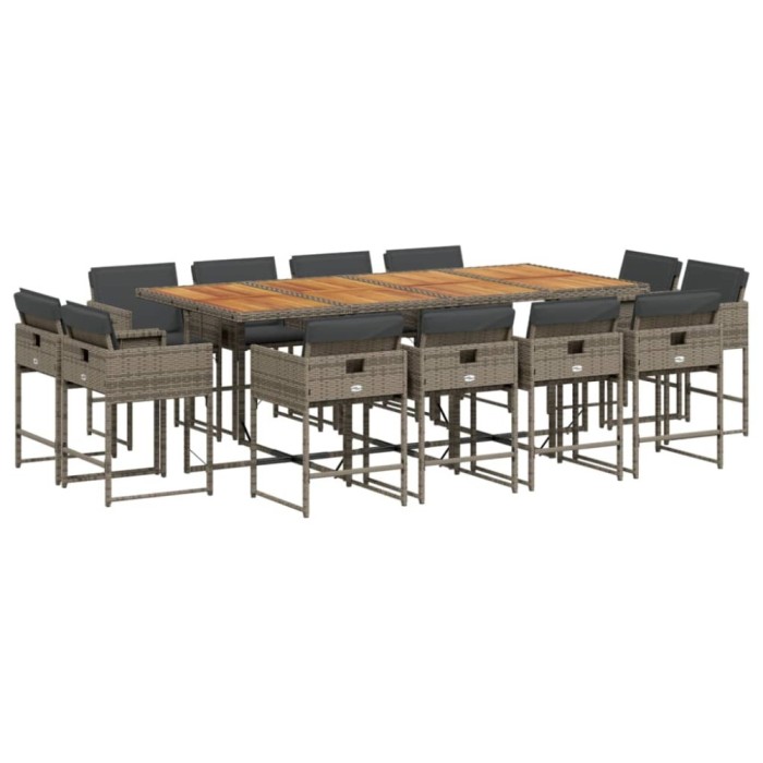 Set mobilier de gradina cu perne, 13 piese, gri, poliratan