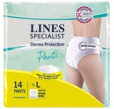 Scutece pentru adulti tip chilot Lines Specialist Derma Protection Extra, 7 picaturi, marimea L, 14 bucati