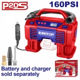 Cumpara ieftin Compresor Auto EMTOP ELAC2002, 20V/12V, 11 Bar, Afisaj LED, cu Lumina LED, Oprire Automata, Fara Acumulator si Incarcator, Cablu alimentare de 3 m, id