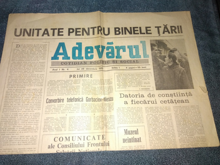 ZIARUL ADEVARUL NR 4 28 DECEMBRIE 1989