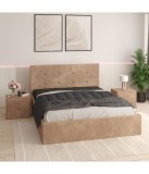 Pat Tapitat Filip Crem + Saltea Lux Ortopedica + Noptiere Tapitate 160x200cm