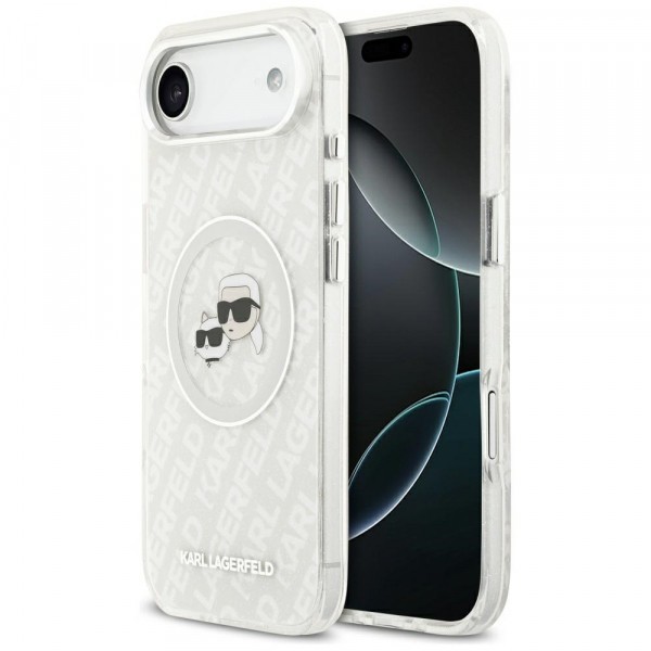Husa MagSafe pentru Apple iPhone 17 Air, Karl Lagerfeld, IML Glitter Karl &amp; Choupette`s Heads, Gri