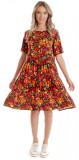 Rochie cu Volane Dama V279, Rosu cu imprimeu multicolor - XL, Eranthe