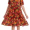 Rochie cu Volane Dama V279, Rosu cu imprimeu multicolor - L