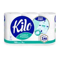 Hartie igienica Kilo Confort, 1 kg, 6 role, 4 straturi, 780 foi
