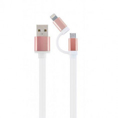 Cablu de date Gembird USB - micro USB + Lightning 1m White Pink foto