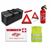 Kit siguranta auto omologat complet trusa medicala + 2 triunghiuri +vesta + geanta + stingator 1Kg
