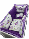 Set 6 aparatori protectii laterale patut 120x60 cm Bufnite violet, Deseda