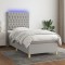 Gossi pat cu arcuri, saltea si led, gri deschis, 100x200 cm, textil