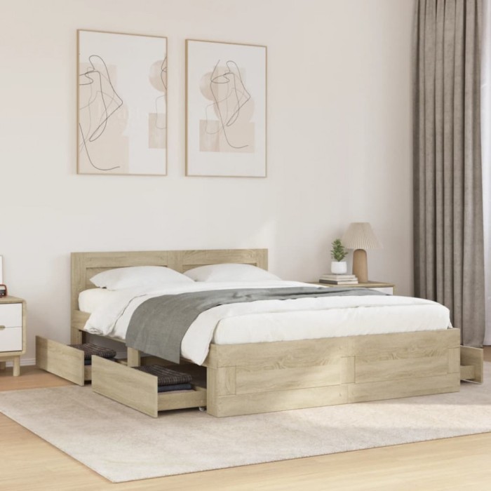 vidaXL Cadru de pat cu tăblie stejar sonoma 140x190 cm lemn prelucrat