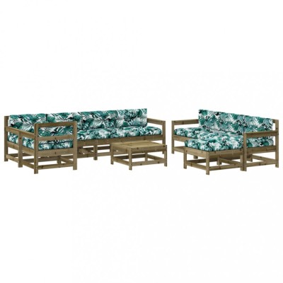 Set mobilier de gradina cu perne, 10 piese, lemn de pin tratat foto