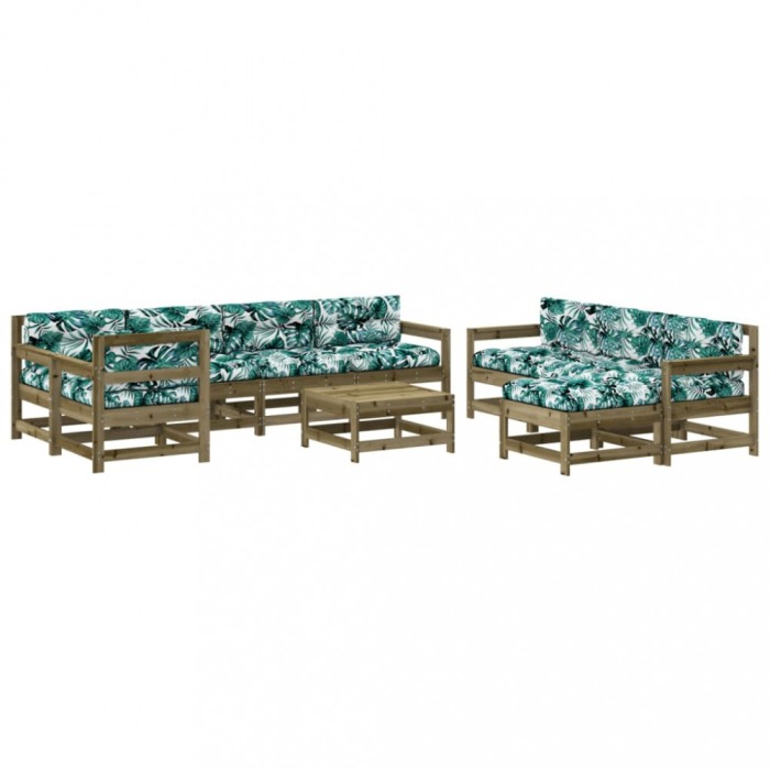 Set mobilier de gradina cu perne, 10 piese, lemn de pin tratat