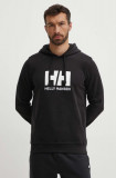 Helly Hansen hanorac de bumbac HH LOGO HOODIE bărbați, culoarea negru, cu glugă, cu imprimeu 33977