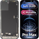 Display cu Touchscreen MP compatibil cu Apple iPhone 12 Pro Max, cu Rama, Versiune Soft OLED FHD IC Movable, Negru