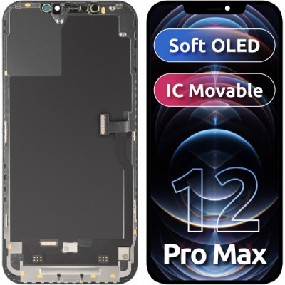 Display cu Touchscreen MP compatibil cu Apple iPhone 12 Pro Max, cu Rama, Versiune Soft OLED FHD IC Movable, Negru foto