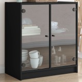 Dulap lateral cu uși din sticlă, negru, 68x37x75,5 cm
