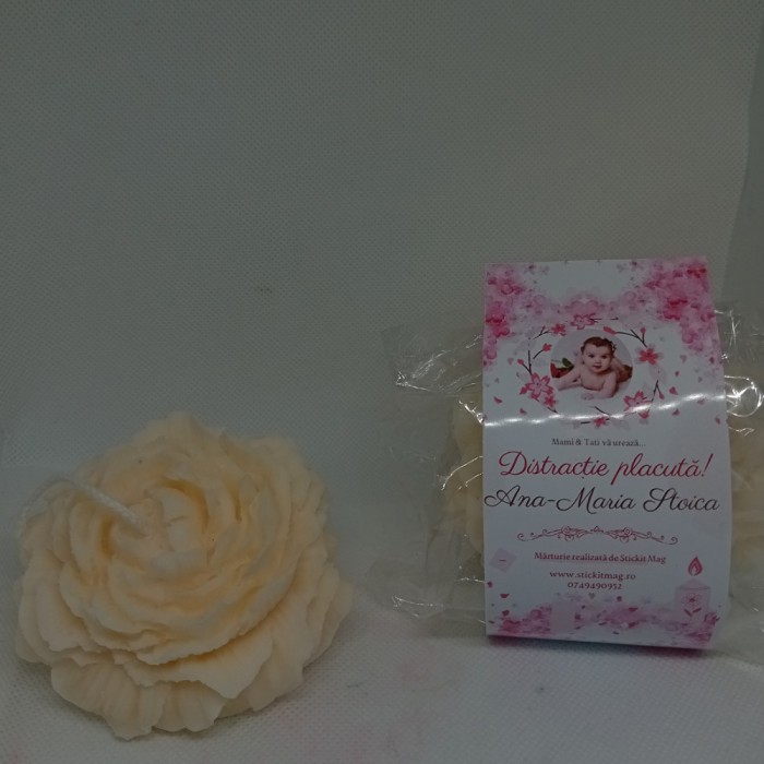 Marturie Botez Floare - Model Pink Roses pentru Fetita, Ceara de Soia Parfumata