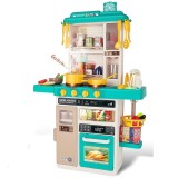 Bucatarie copii, Rovo 277, aragaz de jucarie, chiuveta cu circuit de apa, aragaz aburi, sunete, lumini, frigider, cuptor, fructe, legume, multiple