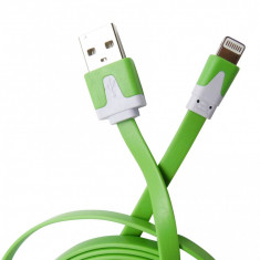 Cablu date si incarcare plat, mufa Lightning la USB 2.0, 3 metri, verde pentru Apple iPhone 5, 5S, 5C, SE, 6, 6S, 6plus, 6Splus, 7, 7plus, iPad, iPod foto