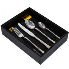 Set 24 tacamuri cu model, stainless stell, pentru 6 persoane, RAWI-24GF