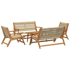 Set de mobilă de grădină cu masă și 5 scaune bej din lemn solid de acacia.