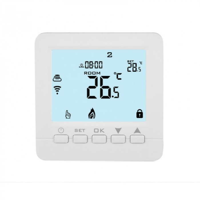 Termostat Techstar&reg; TH-06PW, Ecran Digital, Incastrabil, 3A, Incalzire cu Apa in Pardoseala, Actuatoare, Pompe, Centrala, Alimentare 220V, Google Home