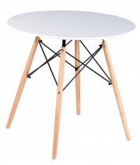 RESIGILAT Masa de cafea rotunda pentru bucatarie sau living, lemn de fag, alb, 60 cm foto