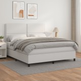 VidaXL Pat box spring cu saltea, alb, 180x200 cm, piele ecologică 3142798