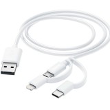 Cumpara ieftin Cablu incarcare Hama, micro-USB 3-in-1 cu adaptor pentru USB-C si Lightning, 1 m, Alb
