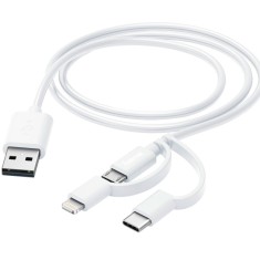 Cablu incarcare Hama, micro-USB 3-in-1 cu adaptor pentru USB-C si Lightning, 1 m, Alb